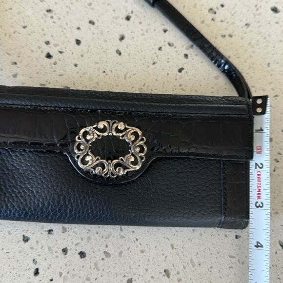 Brighton Small Black Pebbled Leather Croc Crossbody Wallet Detachable Strap EUC - Picture 5 of 12
